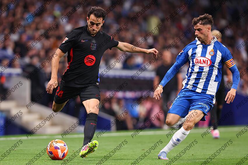 Eric Garcia of FC Barcelona and Javi Puado of RCD Espanyol in action during the Spanish league, La Liga EA Sports, football match played between RCD Espanyol and FC Barcelona at RCDE Stadium on May 15, 2025 in Cornella, Barcelona, Spain. ESPANYOL BARCELONE-FC BARCELONE (0-2) 