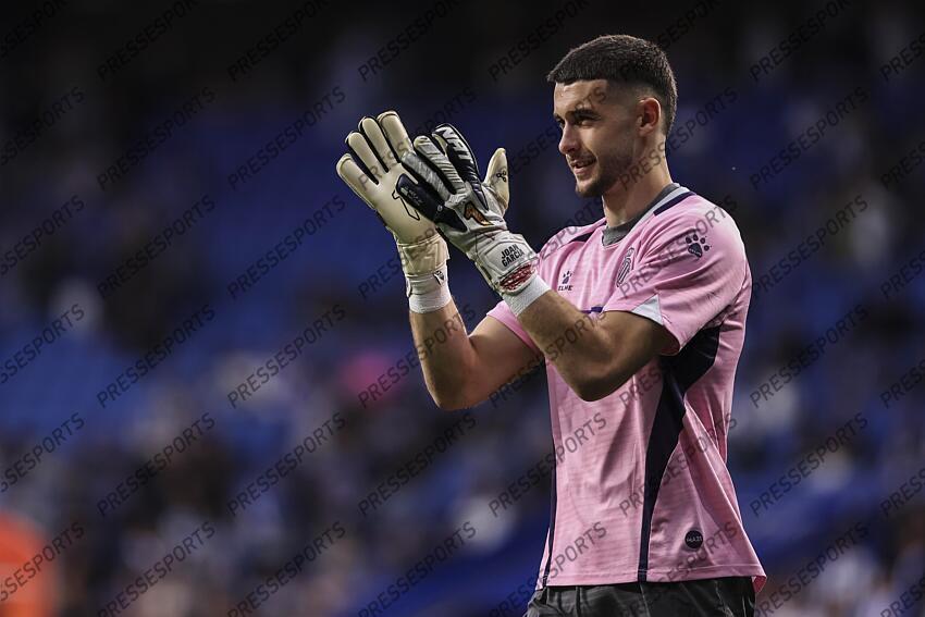 Joan Garcia of RCD Espanyol gestures during the Spanish league, La Liga EA Sports, football match played between RCD Espanyol and FC Barcelona at RCDE Stadium on May 15, 2025 in Cornella, Barcelona, Spain. ESPANYOL BARCELONE-FC BARCELONE (0-2) 