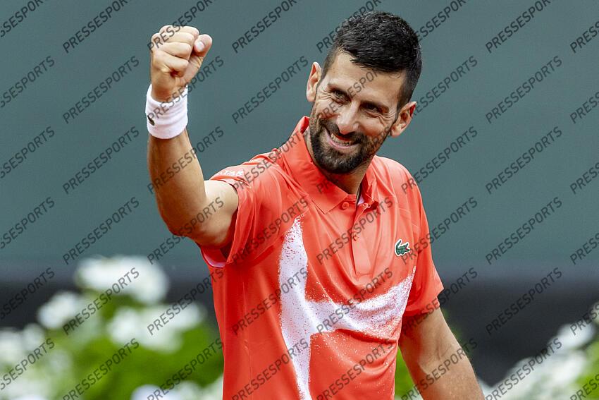21.05.2025; Genf; Tennis ATP 250 - Geneva Open 2025; Novak Djokovic (SRB) jubelt nach dem Spiel (Pascal Muller/freshfocus) GENEVA OPEN tournoi de geneve 