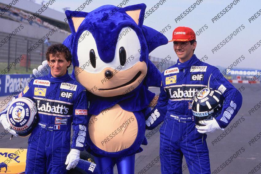 prost (alain) hill (damon) Williams-Renault Operation communication Sega Game Gear Avec la mascotte Sonic 