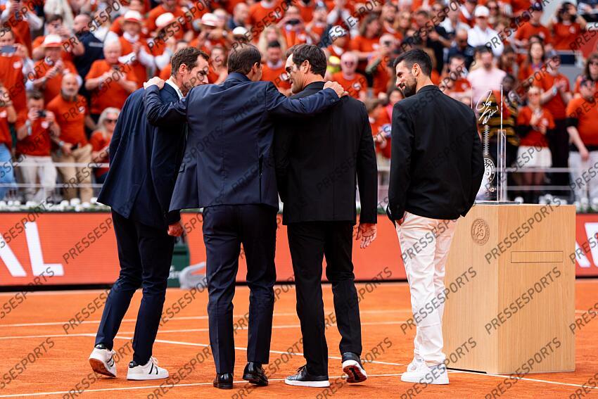 Rafael Nadal (ESP) hommage Céremonie d'hommage à Rafael Nadal Murray (Andy) Federer (Roger) Nadal (Rafael) Djokovic (Novak) HOMMAGE NADAL 