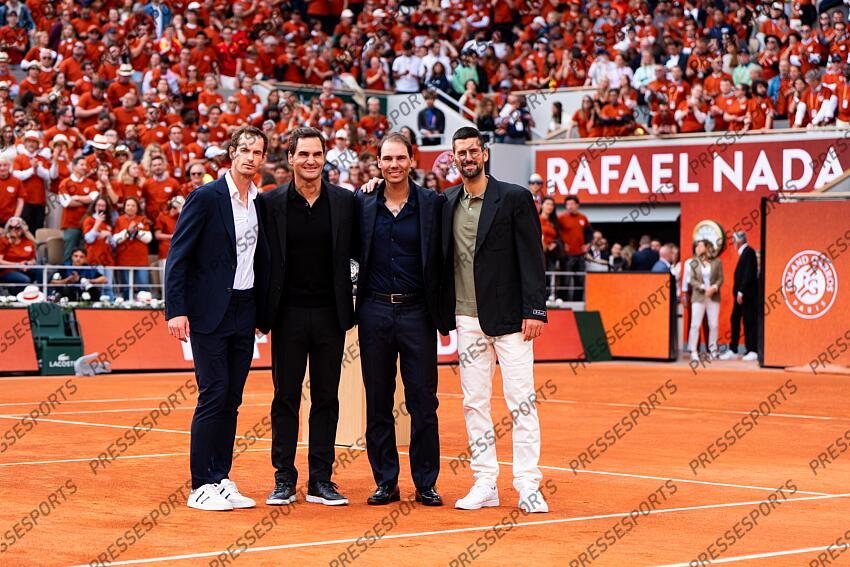 Rafael Nadal (ESP) hommage Céremonie d'hommage à Rafael Nadal Murray (Andy) Federer (Roger) Nadal (Rafael) Djokovic (Novak) HOMMAGE NADAL 