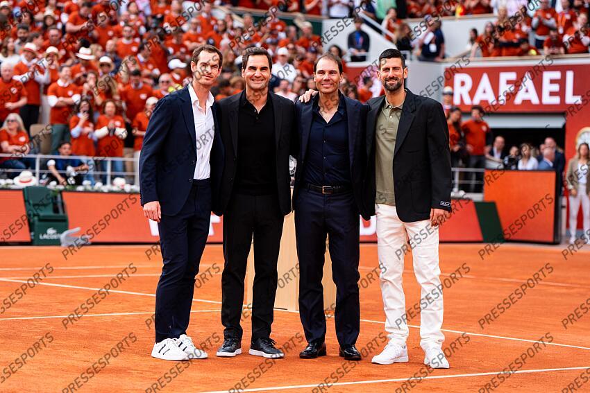 Rafael Nadal (ESP) hommage Céremonie d'hommage à Rafael Nadal Murray (Andy) Federer (Roger) Nadal (Rafael) Djokovic (Novak) HOMMAGE NADAL 
