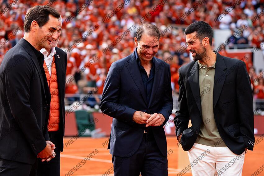 Rafael Nadal (ESP) hommage Céremonie d'hommage à Rafael Nadal Federer (Roger) Nadal (Rafael) Djokovic (Novak) HOMMAGE NADAL 