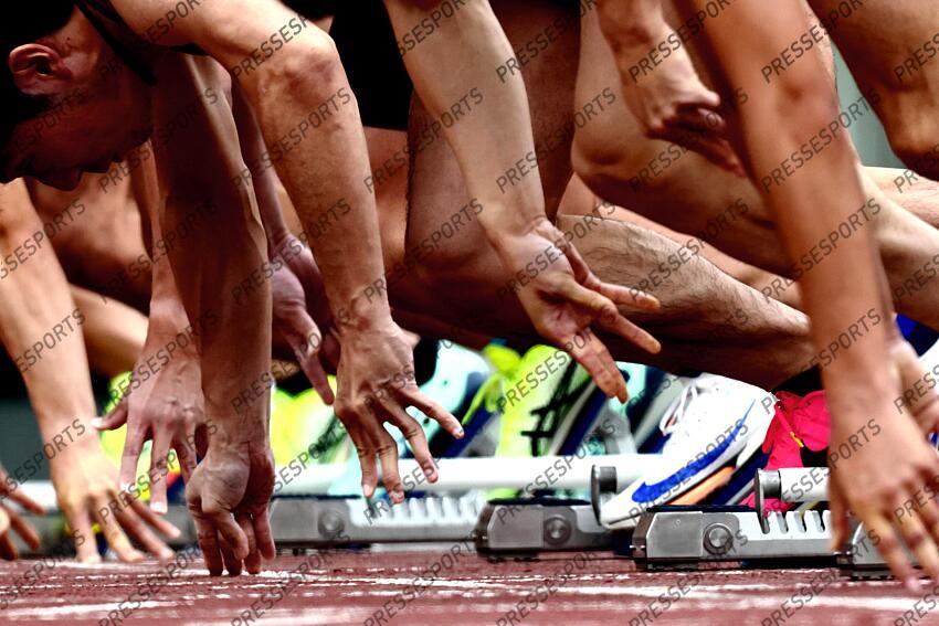 The detailed shot/General view, MAY 24, 2025 - Athletics : The 67th East Japan Industrial Athletics Championship, Men's 100m Heat at Kumagaya Sports Culture Park Athletics Stadium, Saitama, Japan. (Photo by Naoki Nishimura/AFLO SPORT) illustration depart 100 metres The 67th East Japan Industrial Athletics Championship 