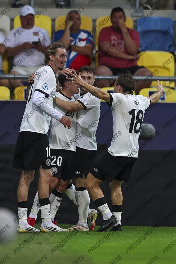 Paul Nebel (Germany U21) celebrates after scoring his teams second goal during the UEFA Under 21 Slovakia 2025 match between Czech Republic U21 2-4 Germany U21 at DAC Arena Stadium on June 15, 2025 in Dunajska Streda, Slovakia. U21 REPUBLIQUE TCHEQUE-U21 ALLEMAGNE (2-4) 