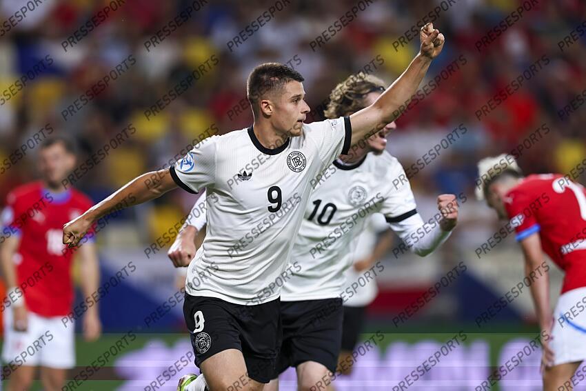 Nicolo Tresoldi (Germany U21) celebrates after scoring his teams first goal during the UEFA Under 21 Slovakia 2025 match between Czech Republic U21 2-4 Germany U21 at DAC Arena Stadium on June 15, 2025 in Dunajska Streda, Slovakia. U21 REPUBLIQUE TCHEQUE-U21 ALLEMAGNE (2-4) 