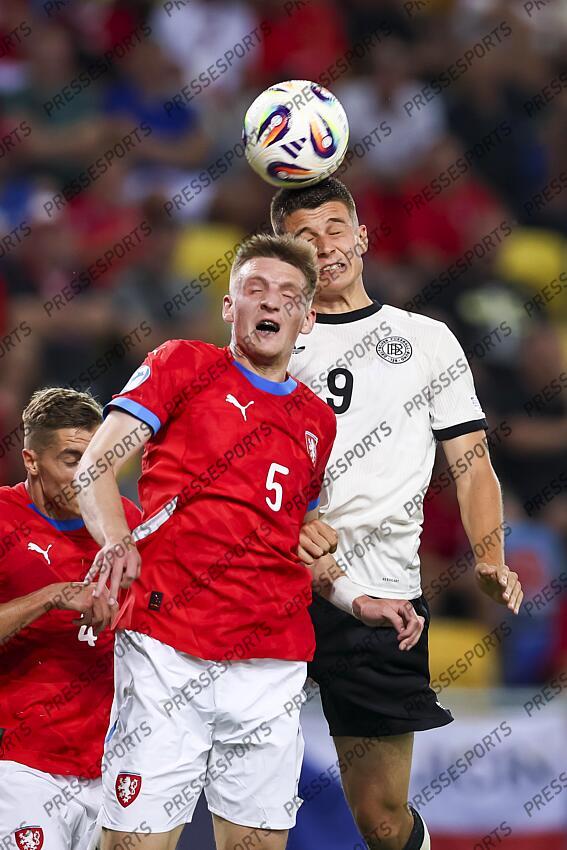 Nicolo Tresoldi (Germany U21)Stepan Chaloupek (Czech Republic U21) during the UEFA Under 21 Slovakia 2025 match between Czech Republic U21 2-4 Germany U21 at DAC Arena Stadium on June 15, 2025 in Dunajska Streda, Slovakia. U21 REPUBLIQUE TCHEQUE-U21 ALLEMAGNE (2-4) 