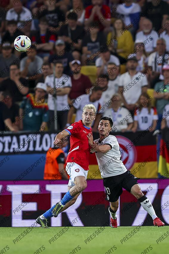 Matej Hadas (Czech Republic U21) Paul Nebel (Germany U21) during the UEFA Under 21 Slovakia 2025 match between Czech Republic U21 2-4 Germany U21 at DAC Arena Stadium on June 15, 2025 in Dunajska Streda, Slovakia. U21 REPUBLIQUE TCHEQUE-U21 ALLEMAGNE (2-4) 