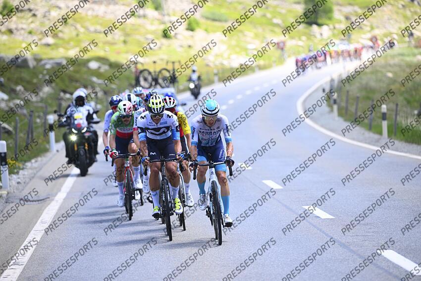 SANTA MARIA IN CALANCA, SWITZERLAND - JUNE 19 : Bilbao Pello (ESP) of Bahrain - Victorious in the escape pack during stage 5 of the 88th edition of Tour de Suisse an UCI World Tour 2.UWT cycling road race stage for Men Elite of 183.6 km with start in La Punt and finish in Santa Maria in Calanca on June 19, 2025 in Santa Maria in Calanca, Switzerland, 19/06/2025 ( Motordriver Kenny Verfaillie - Photo by Vincent Kalut / Photonews LA PUNT/SANTA MARIA IN CALANCA 
