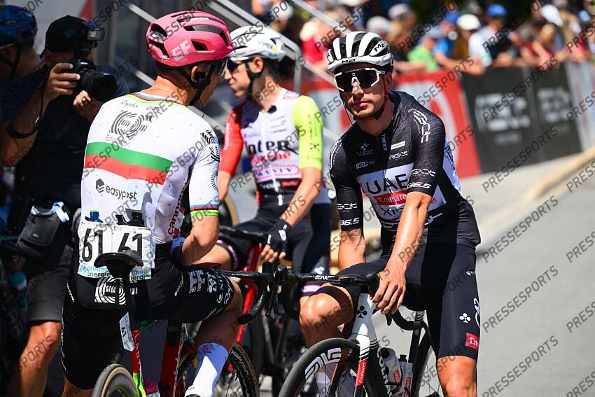 SANTA MARIA IN CALANCA, SWITZERLAND - JUNE 19 : Almeida Joao (POR) of UAE Team Emirates before the race during stage 5 of the 88th edition of Tour de Suisse an UCI World Tour 2.UWT cycling road race stage for Men Elite of 183.6 km with start in La Punt and finish in Santa Maria in Calanca on June 19, 2025 in Santa Maria in Calanca, Switzerland, 19/06/2025 ( Motordriver Kenny Verfaillie - Photo by Vincent Kalut / Photonews LA PUNT/SANTA MARIA IN CALANCA 